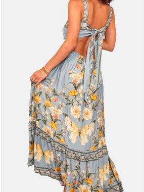 Authentic Farm Rio Ares Blue Floral Maxi Dress, Size G (Large).